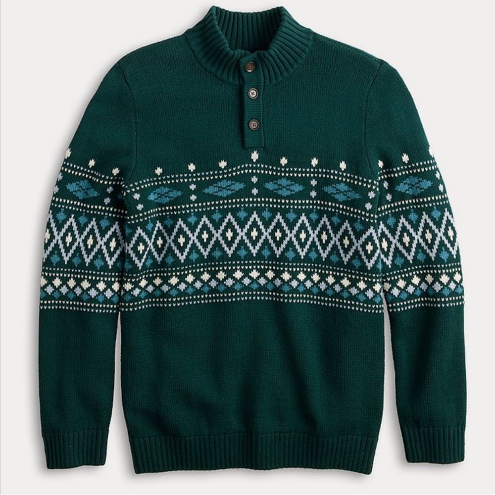 Sonoma Goods for Life Boys Fair Isle Mock Neck Quarter Button Pullover Sweater